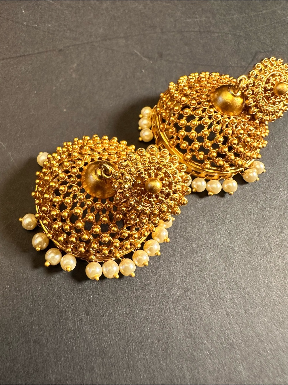 Traditional Indian Post back Gold and Pearl Earrings Bollywood Style/jhumkas